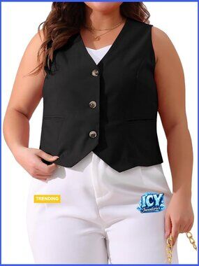 Linen Plus Size Vest Button Down Sleeveless Blazer Casual Work